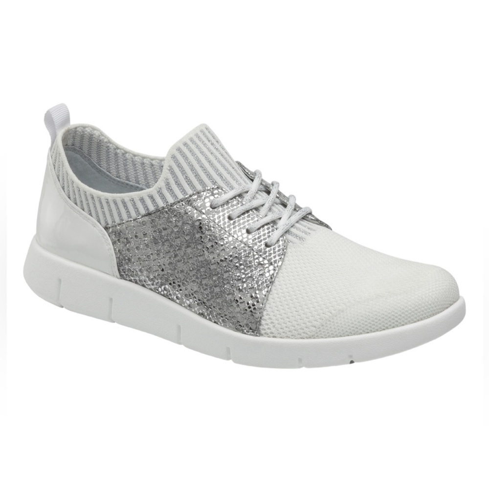 JOHNSTON & MURPHY Tamara Perf Flex White Knit Metallic Sneakers Shoes Women's 8